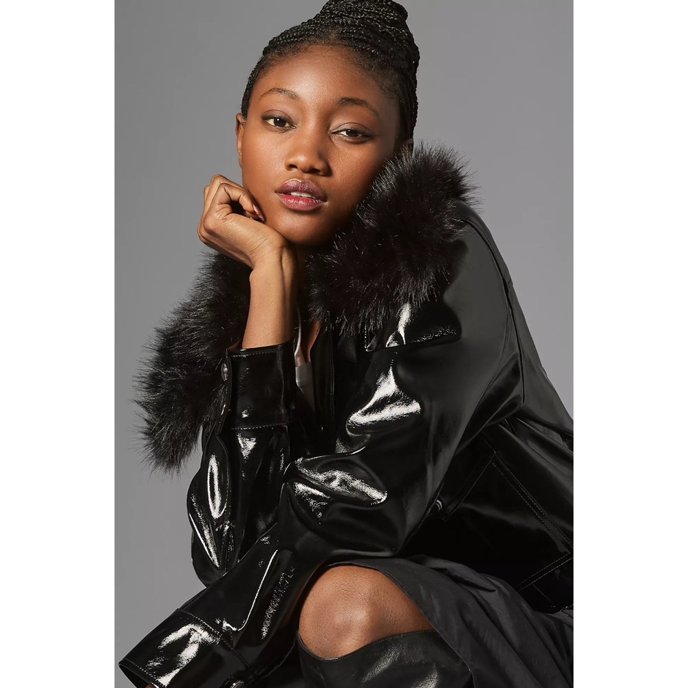 NWT! Anthropologie Maeve Faux Leather Furry Collar Jacket